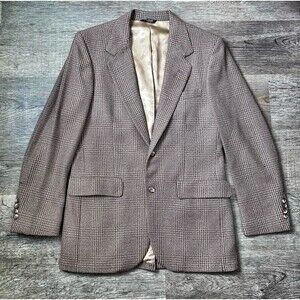 Vintage Bill Blass Glenplaid Brown Tan Wool Blazer - 38R